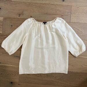 Talbots Ivory White Raw Silk 3/4 Sleeve Blouse Top